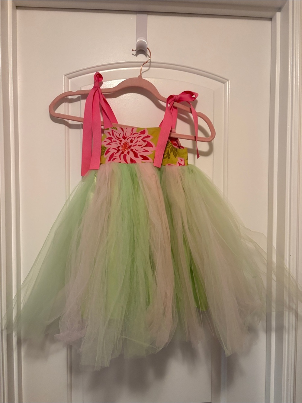 Pink & Light Green Tulle Floral Bodice Kids Costume Dress